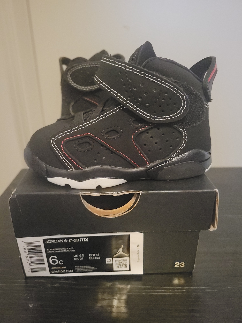 6c Black and Red Baby Jordans with Box